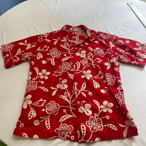 Vintage 1950’s Kilohana Hawaiian Shirt Men’s Medium Red Floral Print Loop Collar - Picture 1 of 6